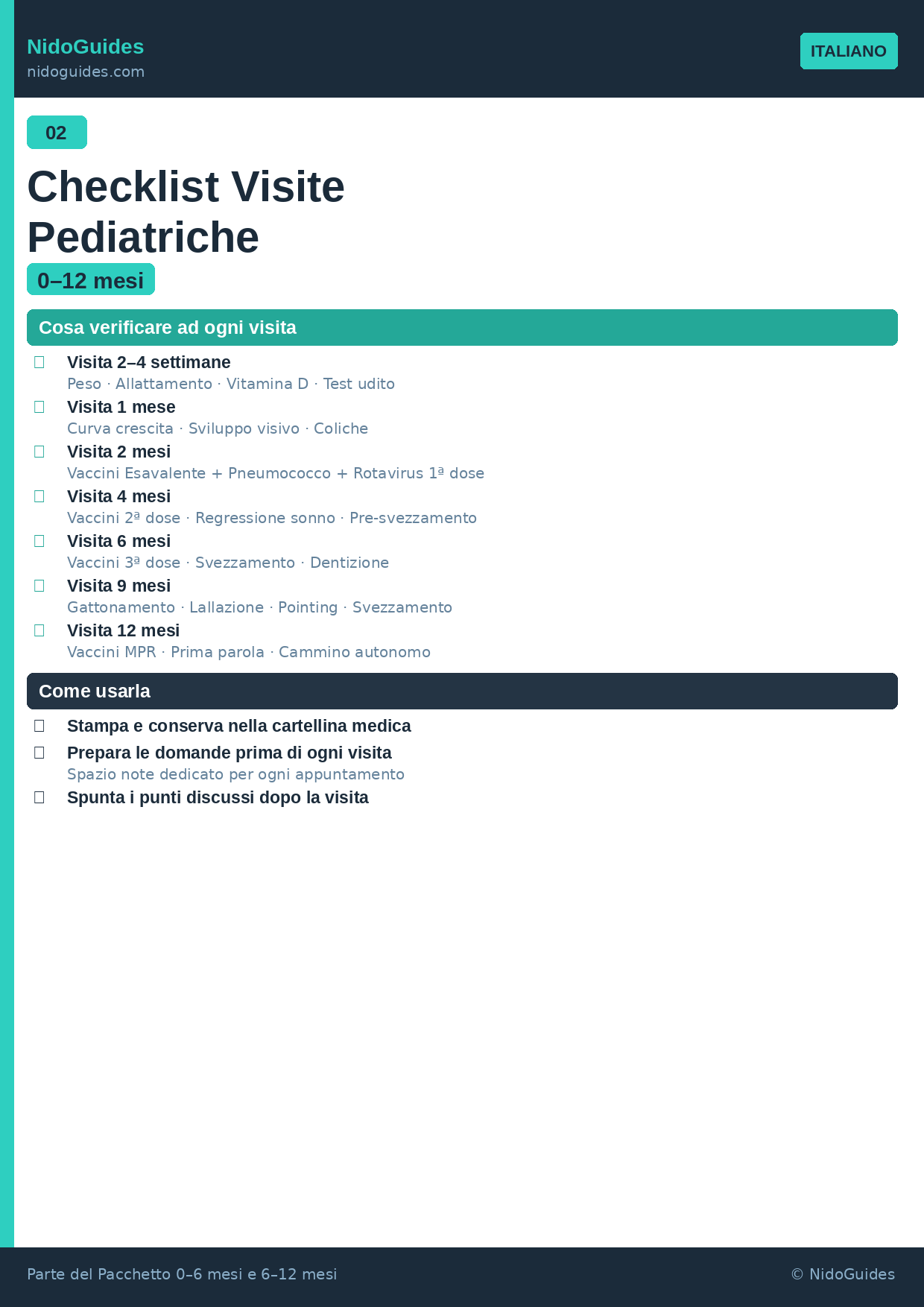 Checklist visite pediatriche — template stampabile NidoGuides