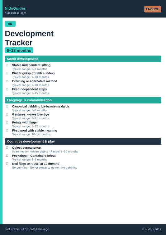 Baby development tracker 6-12 months — milestones printable NidoGuides