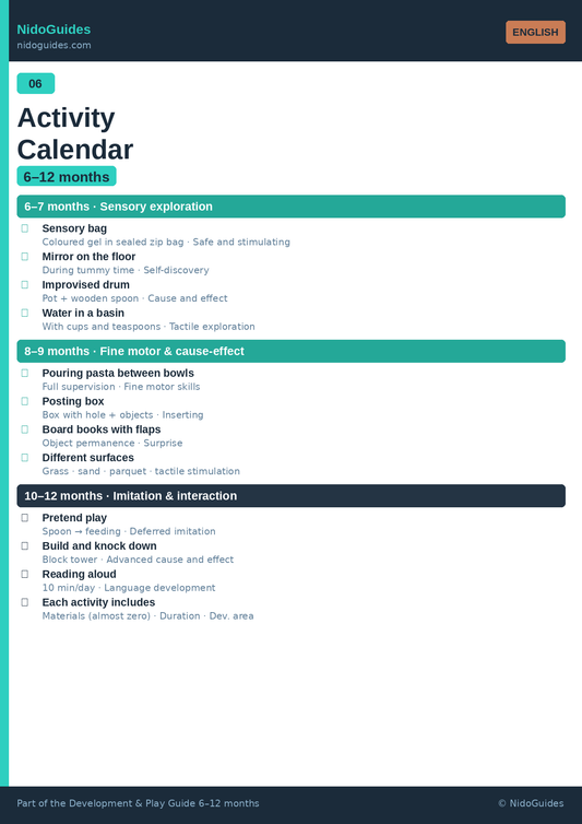 Baby activity calendar 6-12 months — weekly planner printable NidoGuides