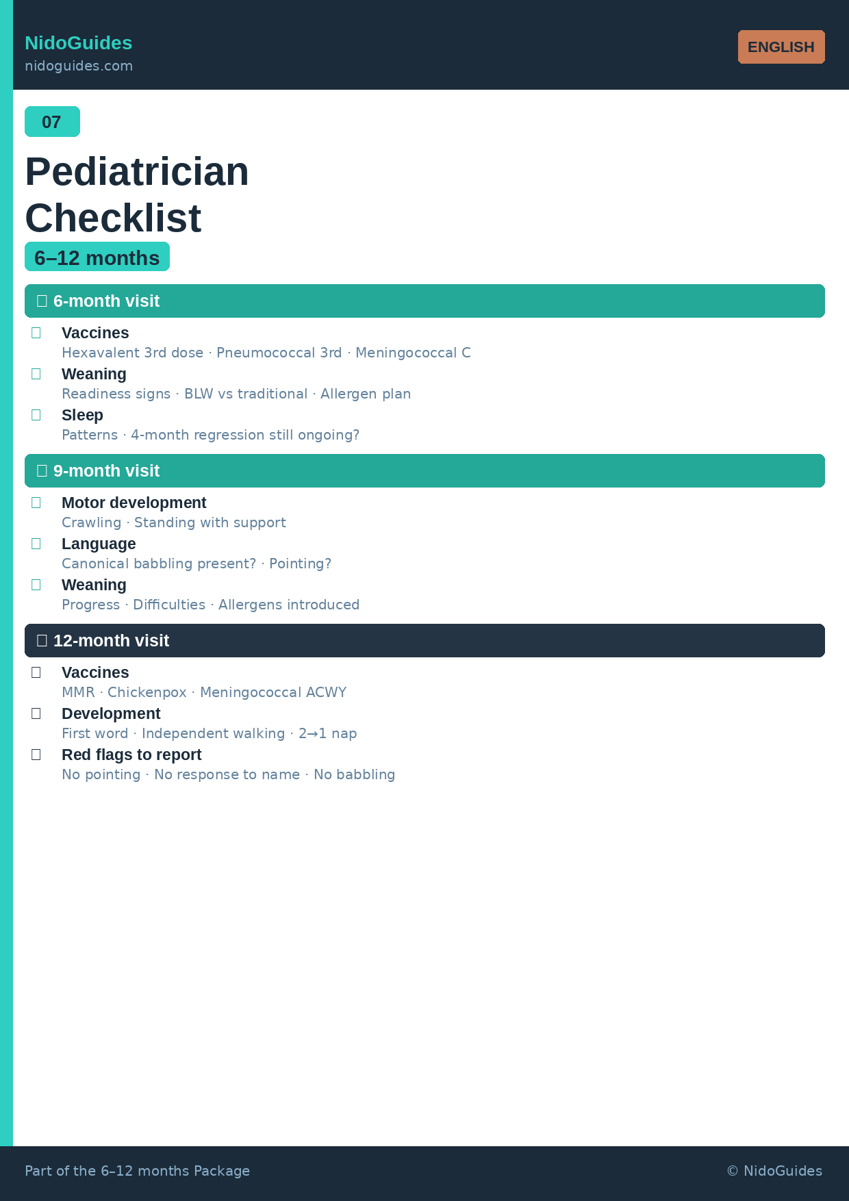 Paediatrician checklist 6-12 months — 9-month check printable NidoGuides