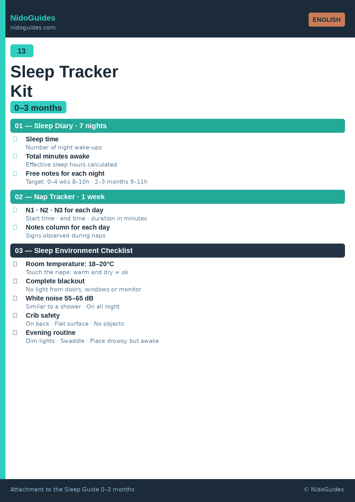Newborn sleep tracker kit 0-3 months — printable template NidoGuides