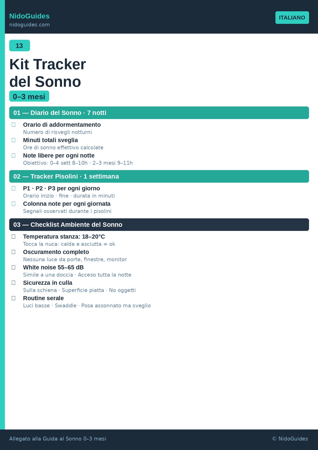 Kit tracker del sonno neonato 0-3 mesi — template stampabile NidoGuides