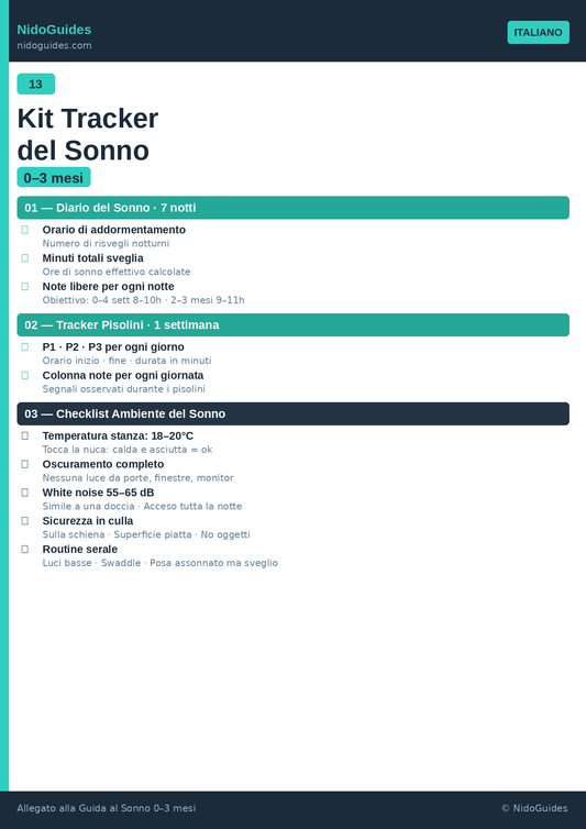 Kit tracker del sonno neonato 0-3 mesi — template stampabile NidoGuides