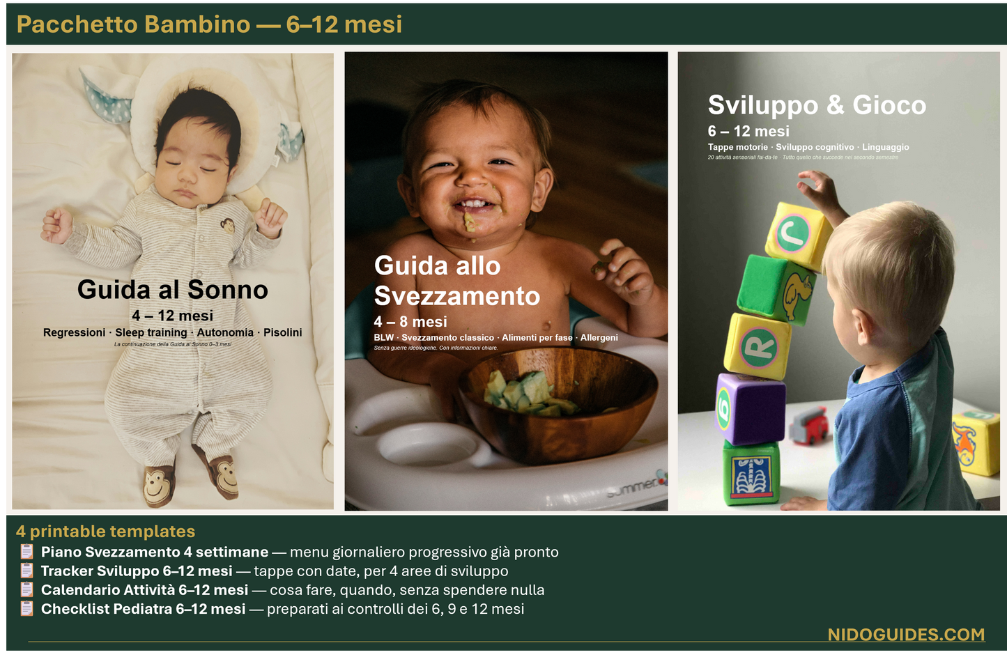 Pacchetto bambino 6-12 mesi — bundle guide PDF e template NidoGuides